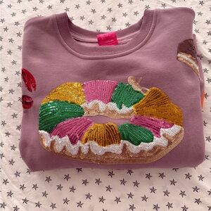 Small Queen of Sparkles Mardi Food Squin Sweatshirt but fits like a Medium